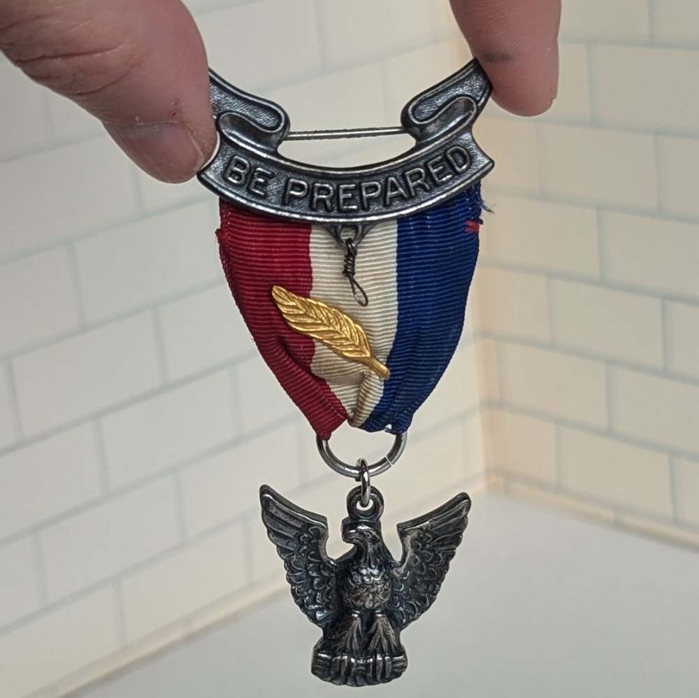 Vintage Eagle Scout Boy Scouts rank medal and palm ribbon and emblem badge